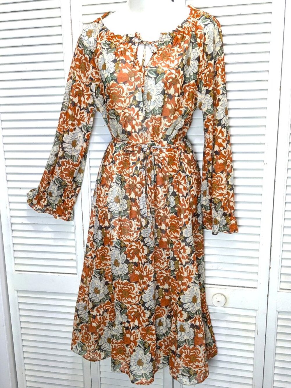 HB California True Vintage 70s Peasant Prairie Dress Midi Sheer Floral Fits 6/8
